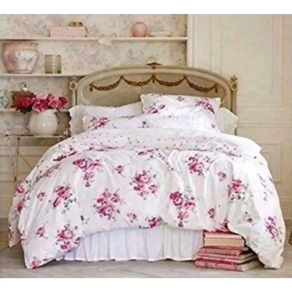 Simply Shabby Chic King Sunbleached 100% Cotton White Pink Floral Duvet Set 2014